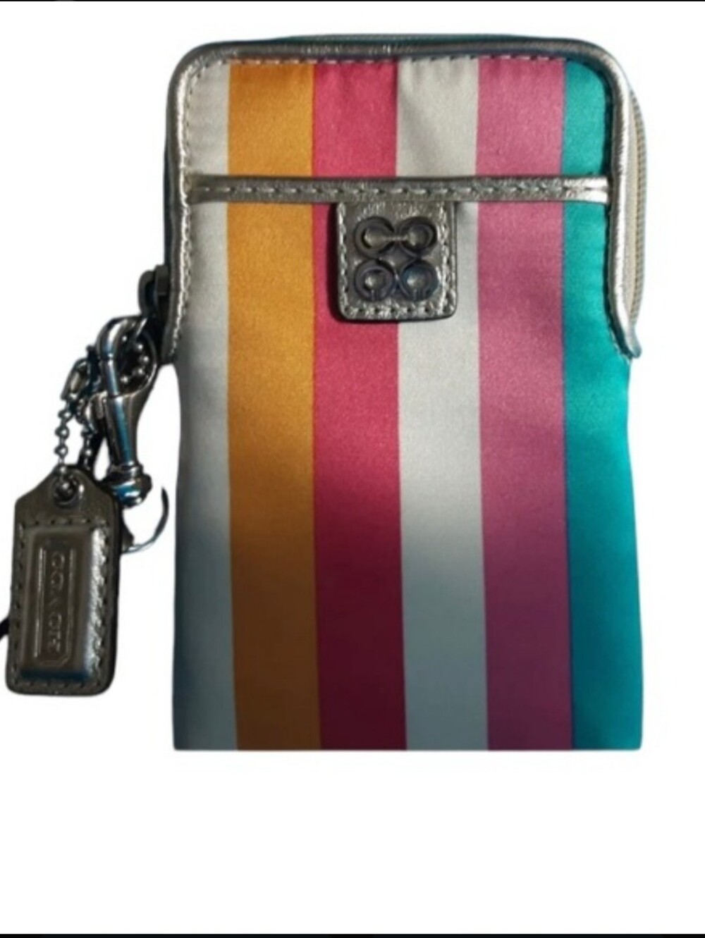 Coach Julia Legacy Striped Sateen Wristlet Card Case Multi-Color Pouch